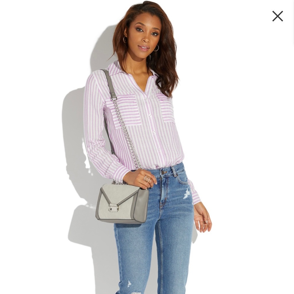 E&M long sleeve shirt striped with pockets ivory/lavender